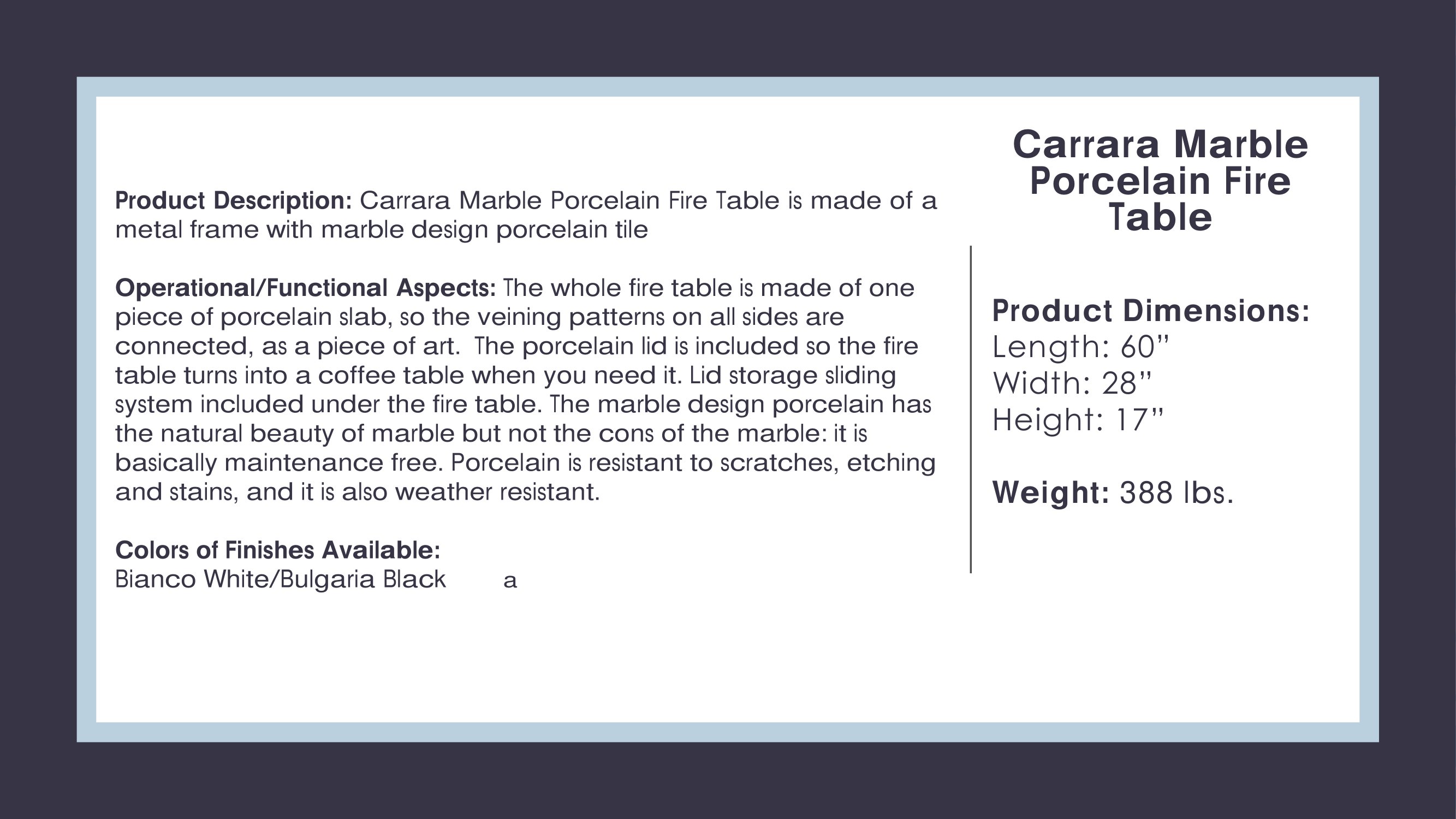 ICFA Design Excellence - Carrara Fire Table Details